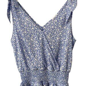 Sienna Sky Top Size Medium Floral Sleeveless VNeck Smocked Waist Ruffle Boho NEW